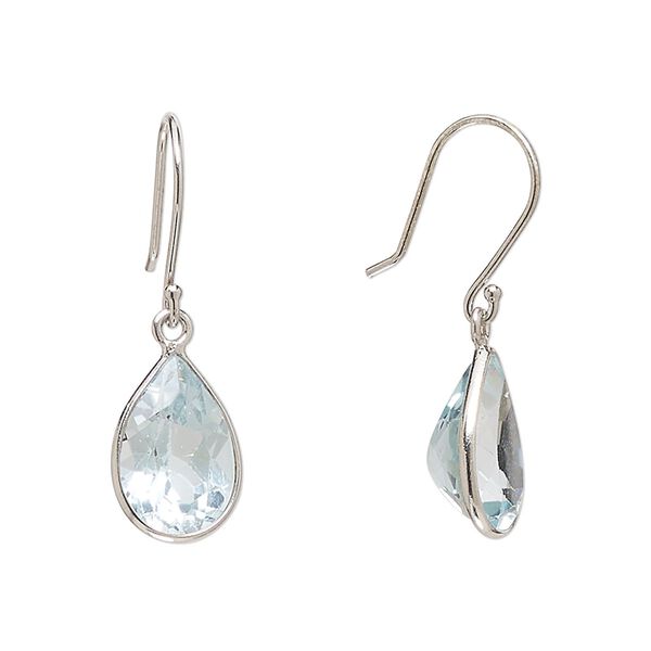 Earring, Create Compliments®, blue topaz (irradiated) and sterling silver, 28.5mm teardrop with fishhook ear wire, 21 gauge. Sold per pair. image number 0