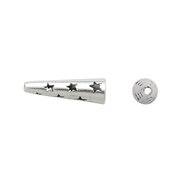 Cone, JBB Findings, antiqued sterling silver, 20x6mm with cutout stars, 4.5mm inside diameter. Sold individually. image number 0