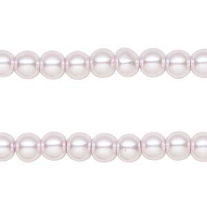 Bead, glass pearl, soft pink, 5-6mm round. Sold per pkg of (2) 15-inch strands, approximately 140 beads.