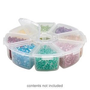 Organizer, clear plastic, 4x1 inches with 3/4 inch center hole, round with 8 compartments. Sold individually.