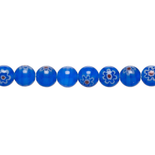 Bead, millefiori glass 1pkg1, translucent red / white / blue, 6mm round, 15 inches. image number 0