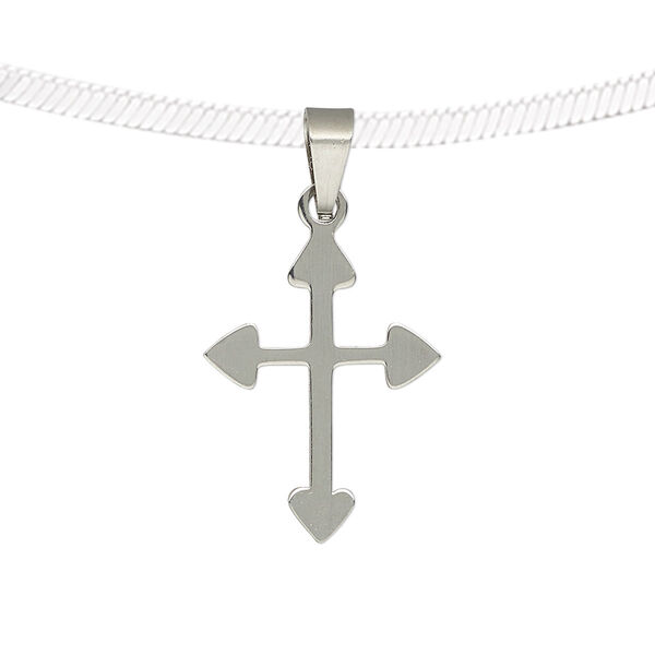 Pendant, stainless steel, 22x17mm two-sided matte and shiny cross. Sold individually. image number 0