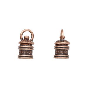 Cord end, JBB Findings, antique copper-plated brass, 11.5x8mm tube with swivel and flower and leaves design, 5mm inside diameter. Sold per pkg of 2.