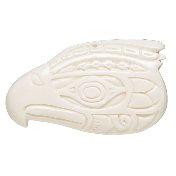 Focal, bone (bleached), 50x30mm hand-cut single-sided carved eagle head, Mohs hardness 2-1/2. Sold individually. image number 0