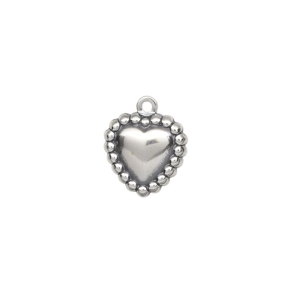 Charm, antiqued sterling silver, 12x12mm heart with beaded border. Sold individually. image number 0