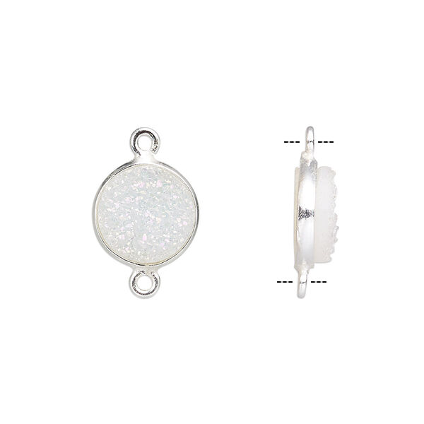 Link, titanium- / electro-coated druzy agate (coated) / sterling silver, white opal, 11mm hand-cut single-sided flat round. Sold individually. image number 0