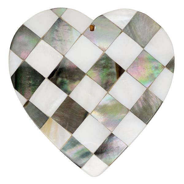 Focal, black lip shell / gold lip shell / mother-of-pearl shell (assembled), 47mm - 49mm single-sided heart, Mohs hardness 3-1/2. Sold individually. image number 0