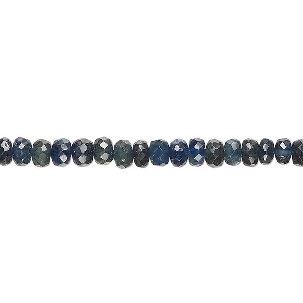 Bead, blue-green sapphire (heated), 3x1mm-5x4mm hand-cut faceted rondelle, C grade, Mohs hardness 9. Sold per 14-inch strand, approximately 130 beads. image number 0