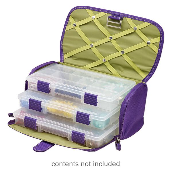 Tote, Plano® Creative Options® and Craft Locker™, polyester and plastic, royal purple and avocado green, 10-1/4 x 5-1/2 x 5-1/2 inches with zipper and buckle closure. Sold individually. image number 0