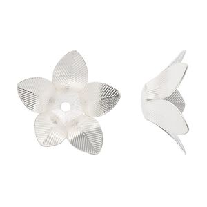 Bead cap, silver-finished steel, 22x9mm flower, fits 10-12mm round bead. Sold per pkg of 20.