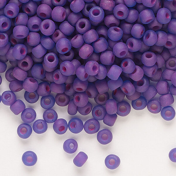 Seed bead, Dyna-Mites™, glass, transparent matte inside color blue fuchsia, #6 round. Sold per 40-gram pkg. image number 0