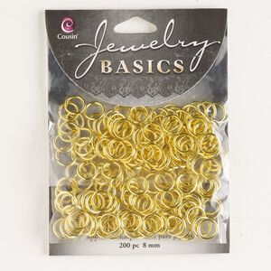 Jump ring, gold- and antique gold-finished brass and steel, 8mm closed round, 5.9mm inside diameter, 17 gauge. Sold per pkg of 200.