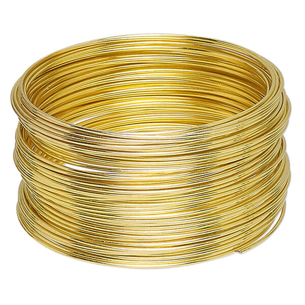 Memory wire, gold-plated high carbon steel, 1-3/4 inch bracelet, 0.7mm thick. Sold per 1-ounce pkg, approximately 60 loops. image number 0