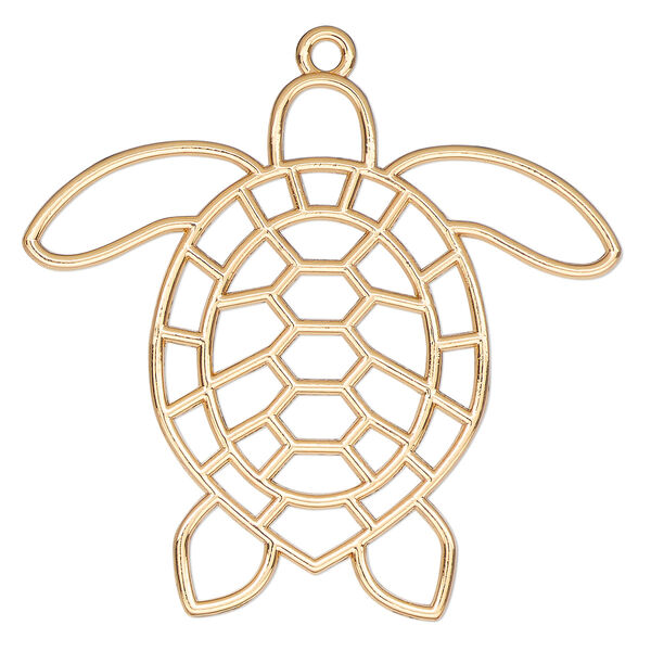 Component, resin frame, gold-finished "pewter" (zinc-based alloy), 50x46mm open turtle. Sold per pkg of 2. image number 0