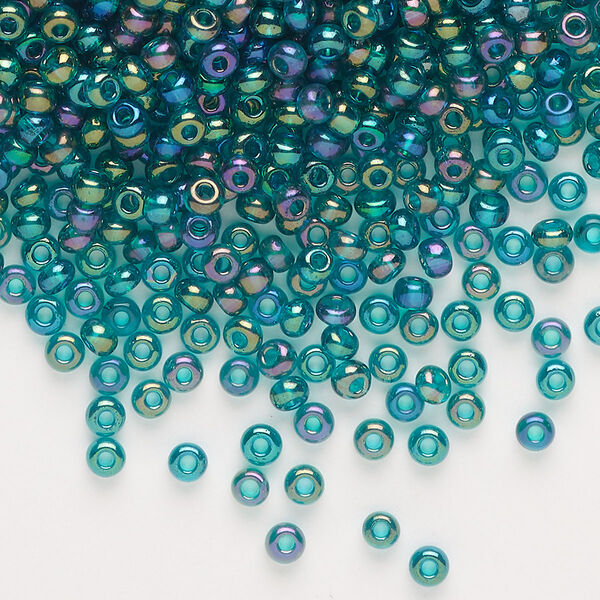 Seed bead, Preciosa Ornela, glass, translucent rainbow teal, #8 rocaille. Sold per 500-gram pkg. image number 0