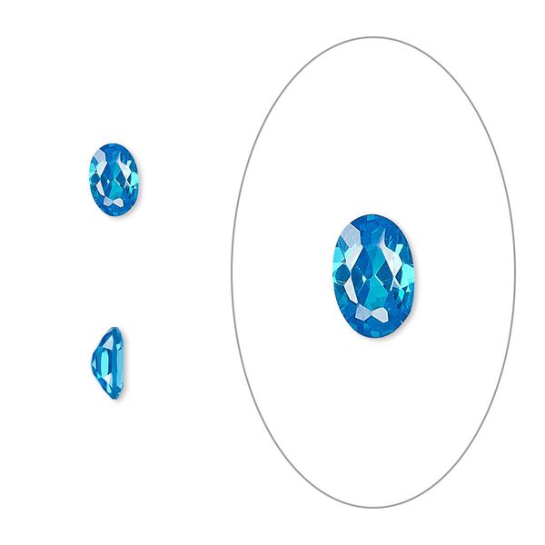 Gem, cubic zirconia, zircon blue, 6x4mm faceted oval, Mohs hardness 8-1/2. Sold per pkg of 2. image number 0