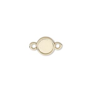 Link, Almost Instant Jewelry®, gold-plated "pewter" (zinc-based alloy), 9mm flat round with SS34 rose setting. Sold per pkg of 2.