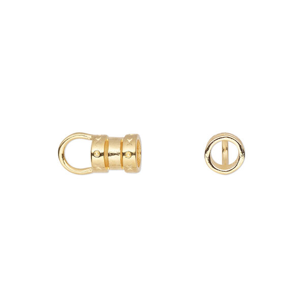 Crimp, gold-plated brass, 7x6mm tube with loop, 3.7mm inside diameter. Sold per pkg of 10. image number 0