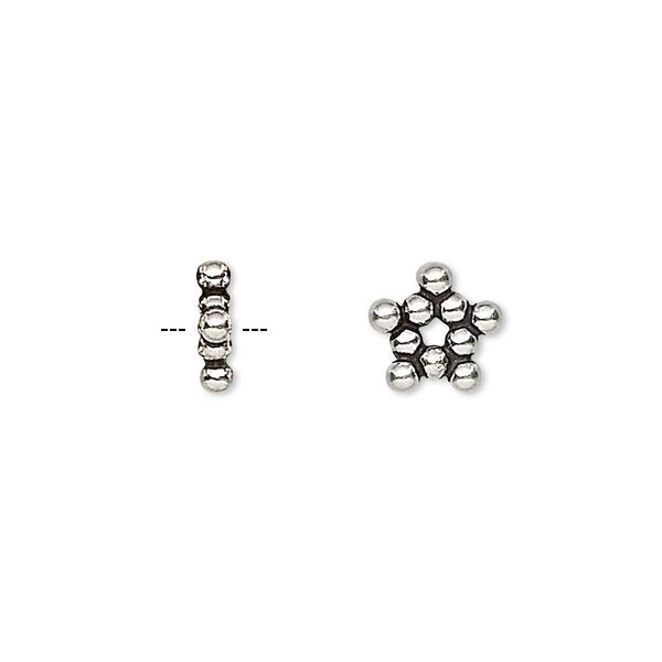 Bead, antiqued sterling silver, 9x2mm star rondelle. Sold per 1/4 troy ounce pkg, approximately 10 beads. image number 0