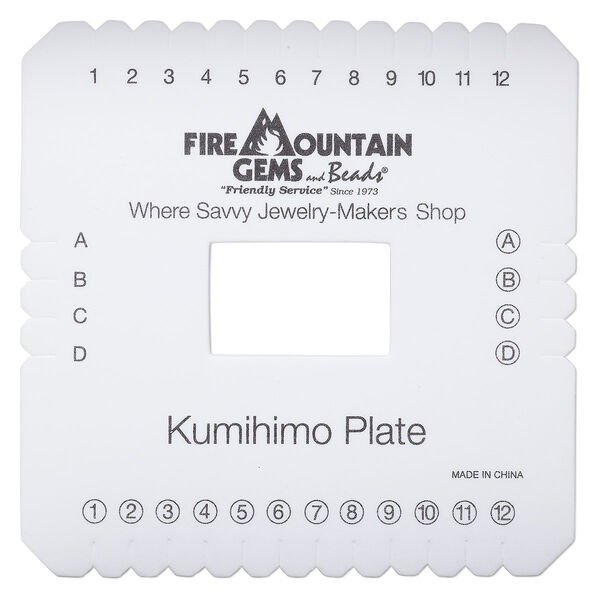 Kumihimo plate, EVA foam, white and black, 6-inch single-sided square with 2 x 1-1/4 inch inside hole and 32 slots, 3/8 inch thick. Sold individually. image number 0