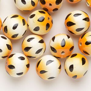 Bead gmelina wood 1pk 20mm painted round, orange cream black, 2 ounce