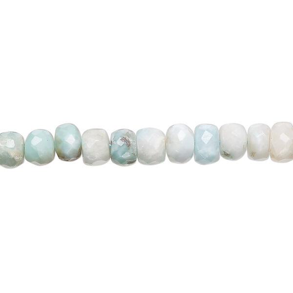 Bead, larimar (natural), 6x3mm-7x5mm hand-cut faceted rondelle with 0.4-1mm hole, C+ grade, Mohs hardness 4-1/2 to 5. Sold per 13-inch strand, approximately 80 beads. image number 0