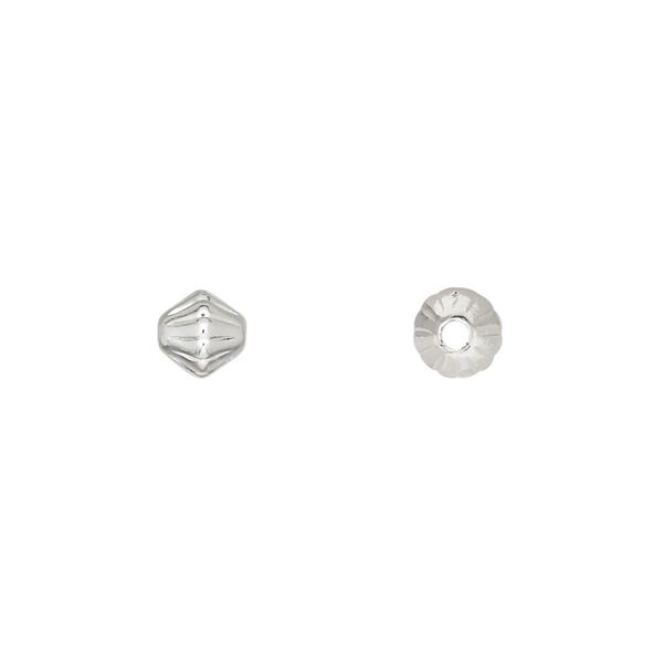 Bead, silver-plated brass, 6mm corrugated double cone. Sold per pkg of 100. image number 0