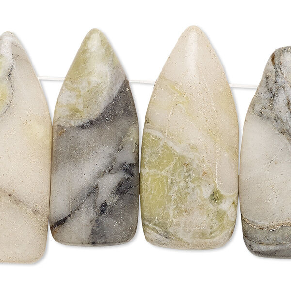 Focal, green Earth "jasper" (serpentine) (natural), 32x12mm-36x15mm puffed shield with flat back, B- grade, Mohs hardness 2-1/2 to 6. Sold per pkg of 4. image number 0