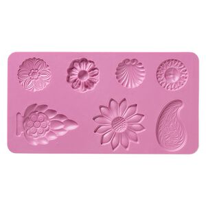 Mold, silicone, fuchsia, 6-1/8 x 3-1/4 x 1/4 inches with 24x24mm-51x34mm multi-shape. Sold individually.