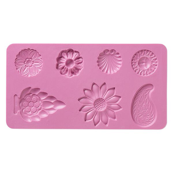 Mold, silicone, fuchsia, 6-1/8 x 3-1/4 x 1/4 inches with 24x24mm-51x34mm multi-shape. Sold individually. image number 0