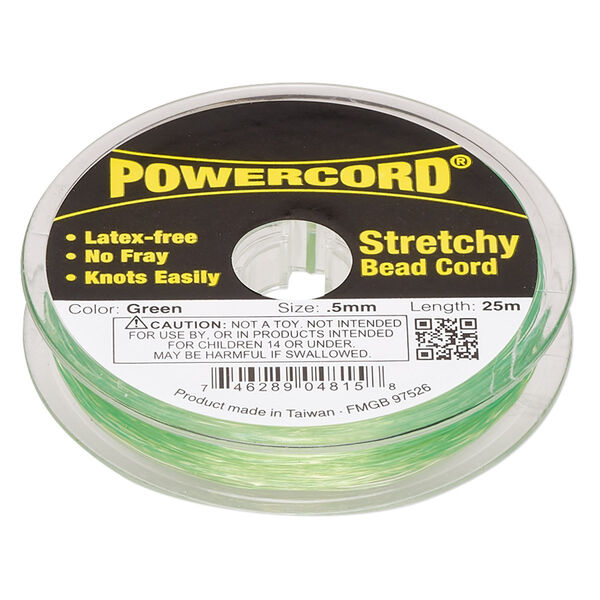 Cord, Powercord®, elastic, green, 0.5mm, 4-pound test. Sold per 25-meter spool. image number 0