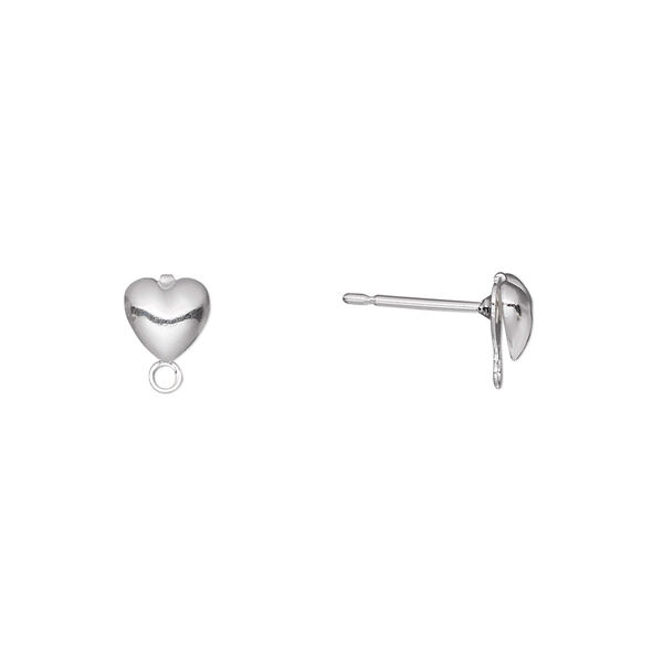 Earstud, silver-plated brass and stainless steel, 6x6mm hollow fancy heart with closed loop. Sold per pkg of 50 pairs. image number 0