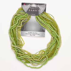 Seed bead mix glass 1pk #6-#11 round opaque and translucent multi-green, 90 gram
