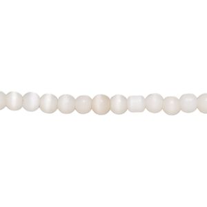 Bead, cat's eye glass (fiber optic glass), light peach, 3-4mm round, economy grade. Sold per 15-inch strand.