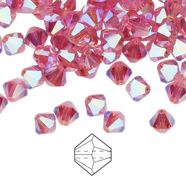 Bead 144pk rose AB 2X, Preciosa Czech crystal 6mm bicone image number 0