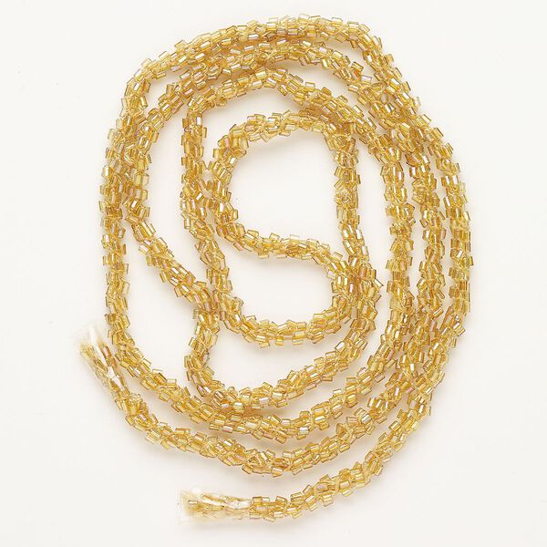 Cord, glass and nylon, pkg/40 inches, 5.5mm round hand-crocheted seed bead cord, orange AB. image number 0