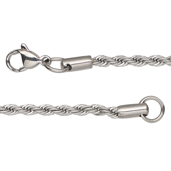 Chain, stainless steel, 3.1mm French rope, 24 inches with lobster claw clasp. Sold individually. image number 0