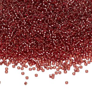Seed bead, Miyuki, glass, pkg/35g, #15 rocaille, Duracoat® transparent silver-lined dusty red, (RR-4270).