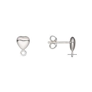 Earstud 1pkg2 sterling silver, 6.5x6.5mm heart / closed loop / earnuts, 1 pair