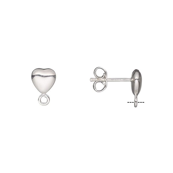 Earstud 1pkg2 sterling silver, 6.5x6.5mm heart / closed loop / earnuts, 1 pair image number 0