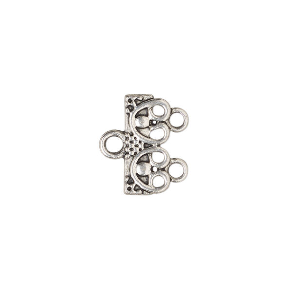End bar, antique silver-finished "pewter" (zinc-based alloy), 16x7mm single-sided design with 2 loops, 8mm between loops. Sold per pkg of 12. image number 0