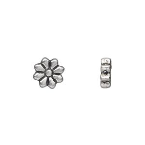 Bead, antique silver-plated "pewter" (zinc-based alloy), 9x9mm double-sided flat flower. Sold per pkg of 50.