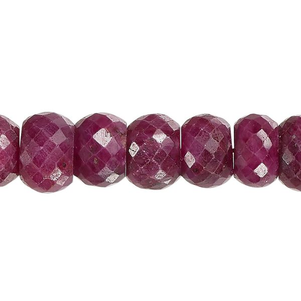 Bead, Indian ruby (dyed / heated), dark, 9x6mm-15x12mm hand-cut faceted rondelle, C grade, Mohs hardness 9. Sold per 14-inch strand. image number 0