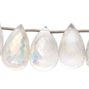 Quartz crystal 1pkg17, AB hand-cut top-drilled micro-faceted teardrop bead 19x13mm-26x15mm