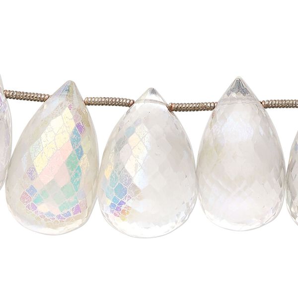Quartz crystal 1pkg17, AB hand-cut top-drilled micro-faceted teardrop bead 19x13mm-26x15mm image number 0