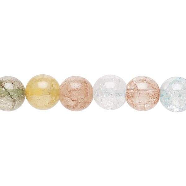 Bead mix, ice flake quartz (heated / dyed), translucent to semi-translucent assorted colors, 8mm round with 0.5-1.5mm hole, B grade, Mohs hardness 7. Sold per 16-inch strand. image number 0