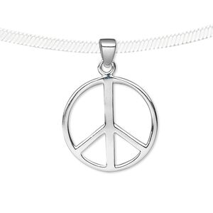 Pendant, sterling silver, 20x20mm peace sign. Sold individually.
