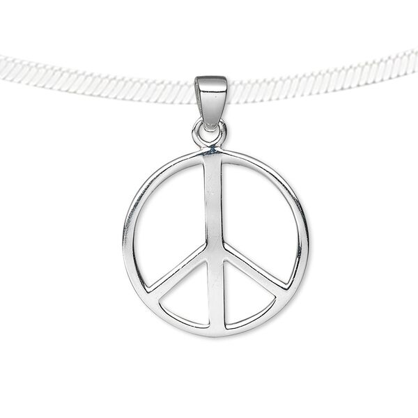 Pendant, sterling silver, 20x20mm peace sign. Sold individually. image number 0