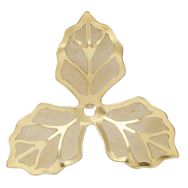 Component, gold-finished steel, 41x38mm single-sided leaves. Sold per pkg of 4. image number 0