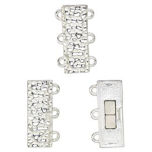 Clasp magnetic 1pkg1 sterling silver, 20x7mm hammered rectangle, 1-strand
